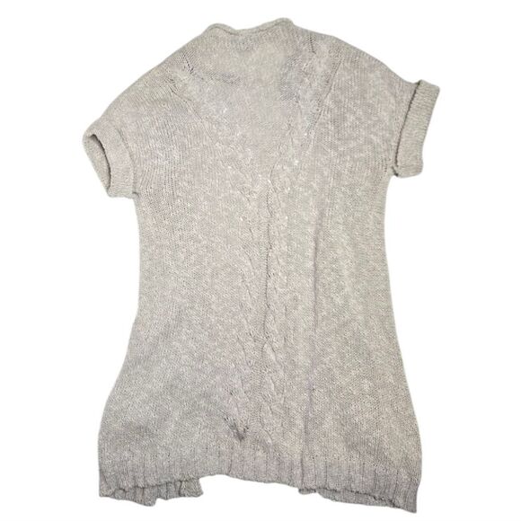 MASSIMO DUTTI neutral beige cotton linen longline short sleeve cardigan sweater - Picture 3 of 8